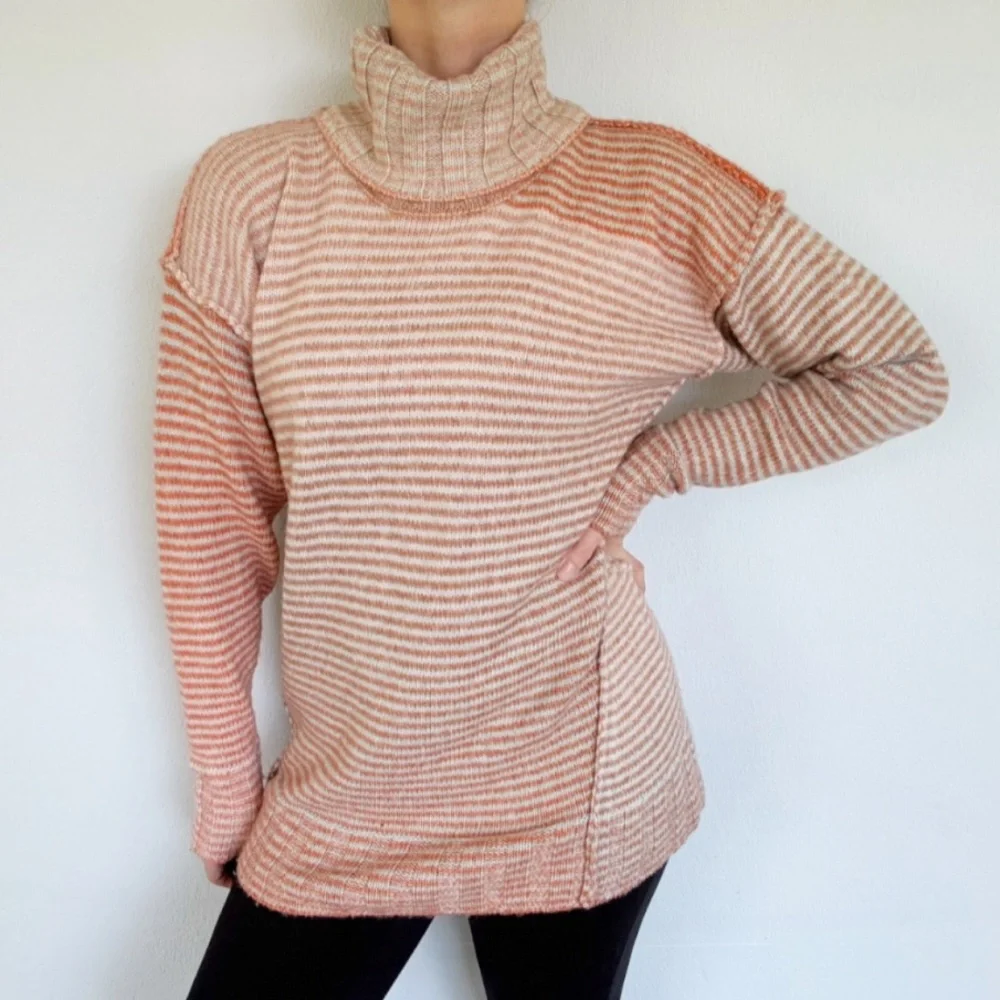 CAbi orange gray stripe oversized cotton turtleneck sweater size small